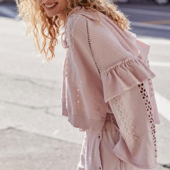 NEW Free People Heartbeat Ruffle Lace Hoodie $148 - Picture 7 of 9